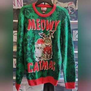Party Sweater Dec 25th Meowy Catmas Cat Ugly Christmas Women's Medium M EUC